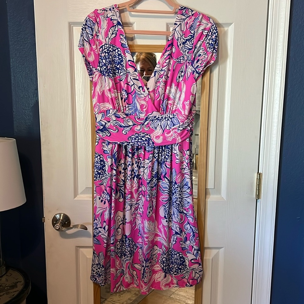 Lilly Pulitzer Pink and Blue Floral Midi Dress
